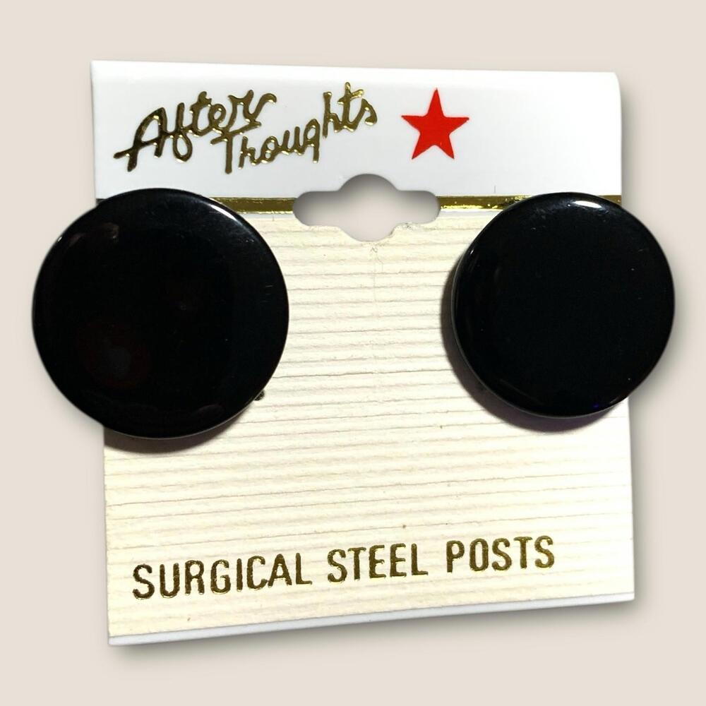 Vintage Carded After Thoughts Black Round Domed Earrings NOS For Pierced Ears